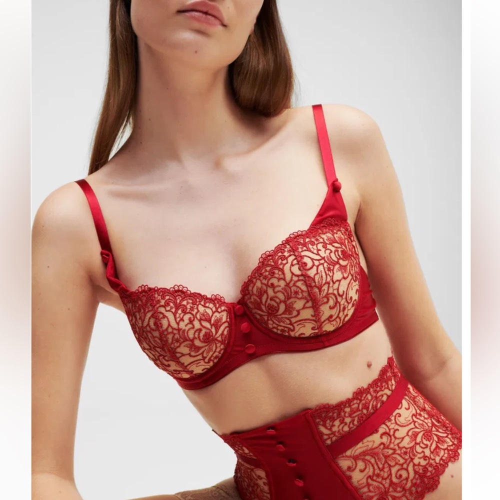 Aubade - Saint Tropez Lace Corset & Bra Set - Red / 32D
